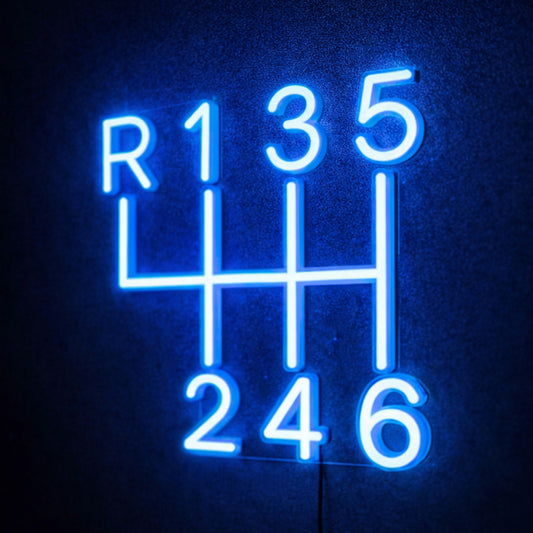 Manual Gear Shift Blue LED Neon Sign – R135 246 Neon Wall Light for Garage & Man Cave