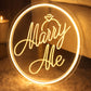 Marry Me Circular Neon Sign – Warm White LED for Romantic Proposal & Home Decor