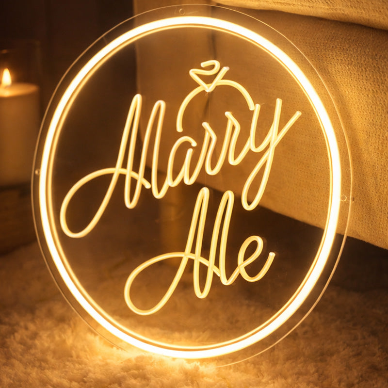Marry Me Circular Neon Sign – Warm White LED for Romantic Proposal & Home Decor