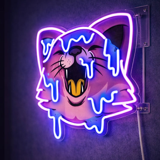 Melting Cat Neon Wall Light – Dripping Glow LED Animal Sign for Modern & Creative Interiors