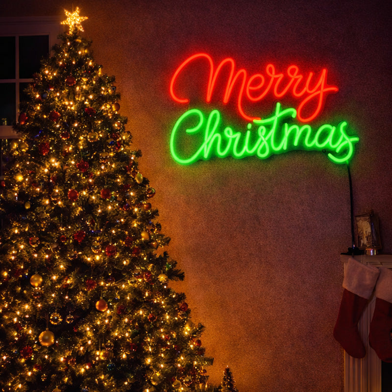 Merry Christmas Neon Sign – Red & Green LED Neon Wall Art for Festive Holiday Decor