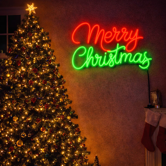 Merry Christmas Neon Sign – Red & Green LED Neon Wall Art for Festive Holiday Decor