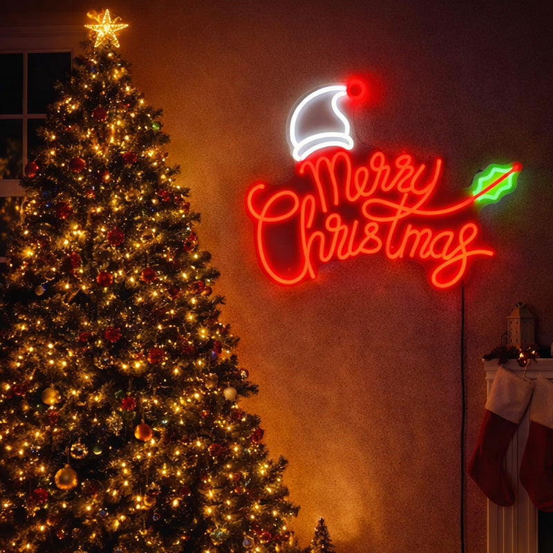 Merry Christmas Neon Sign – Red, White & Green LED Neon Wall Light for Holiday Decor