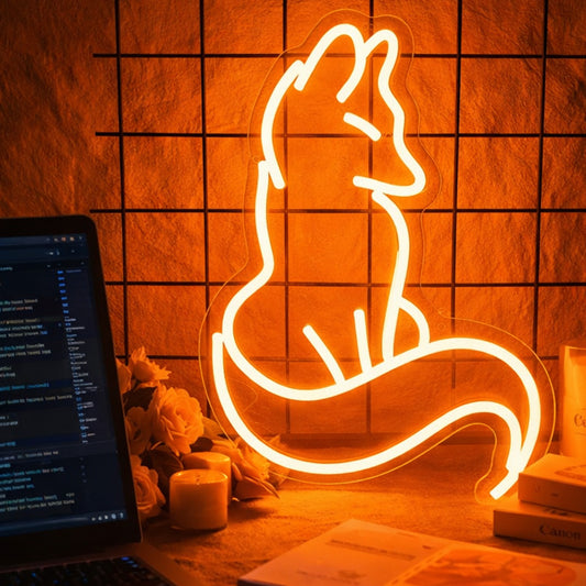 Minimalist Fox Neon LED Sign – Warm Orange Fox Outline Wall Light