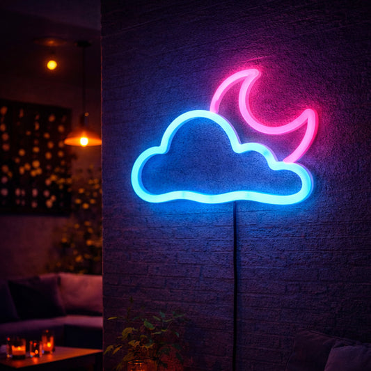 Moon & Cloud Neon Sign – Blue and Pink LED Wall Light