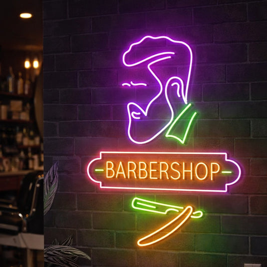 Multicolor LED Barbershop Neon Sign – Modern Acrylic Wall Decor Light