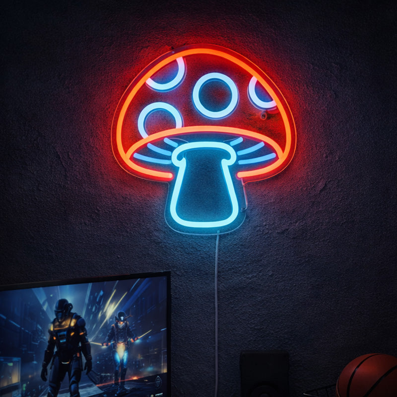 Mushroom Neon Sign – Red & Blue LED Wall Light for Gaming Room Decor