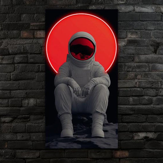 Neon Astronaut Poster – Red Halo Space Art | UV-Printed Plexiglass Wall Decor