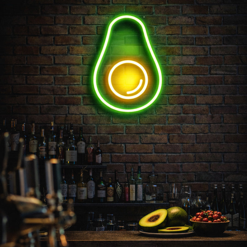 Neon Avocado Wall Sign – Green & Yellow LED Fruit Light for Bars, Cafés & Modern Home Décor