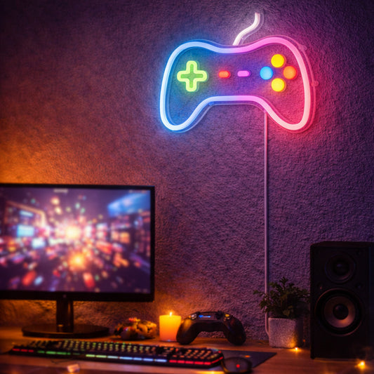 Neon Game Controller Wall Light – Colorful LED Gaming Room Décor