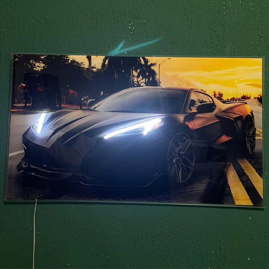 Neon Light Wall Art – Automotive Backlit Poster for Man Cave & Garage