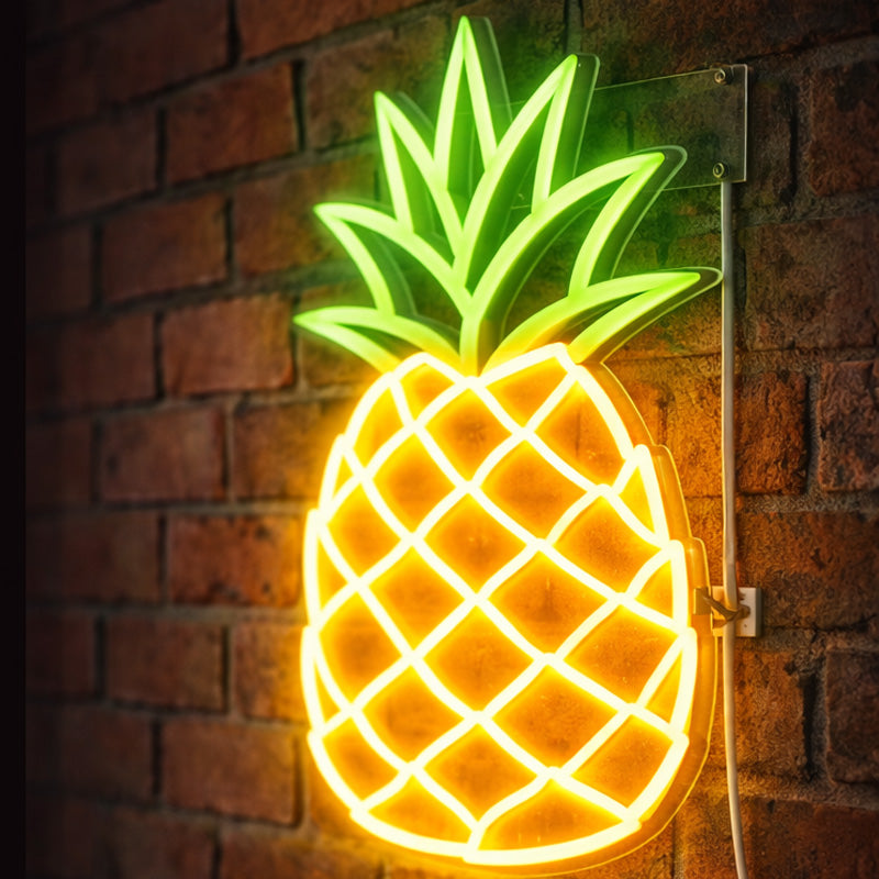 Neon Pineapple Wall Sign – Yellow & Green LED Tropical Fruit Light for Bars, Cafés & Home Décor