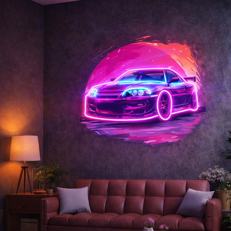 Neon Pink JDM Sports Car Wall Sign – Cyberpunk LED Art