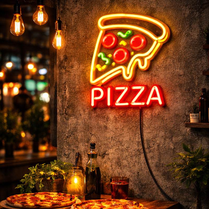 Neon Pizza Slice & PIZZA Sign – LED Wall Light for Restaurant & Kitchen Decor