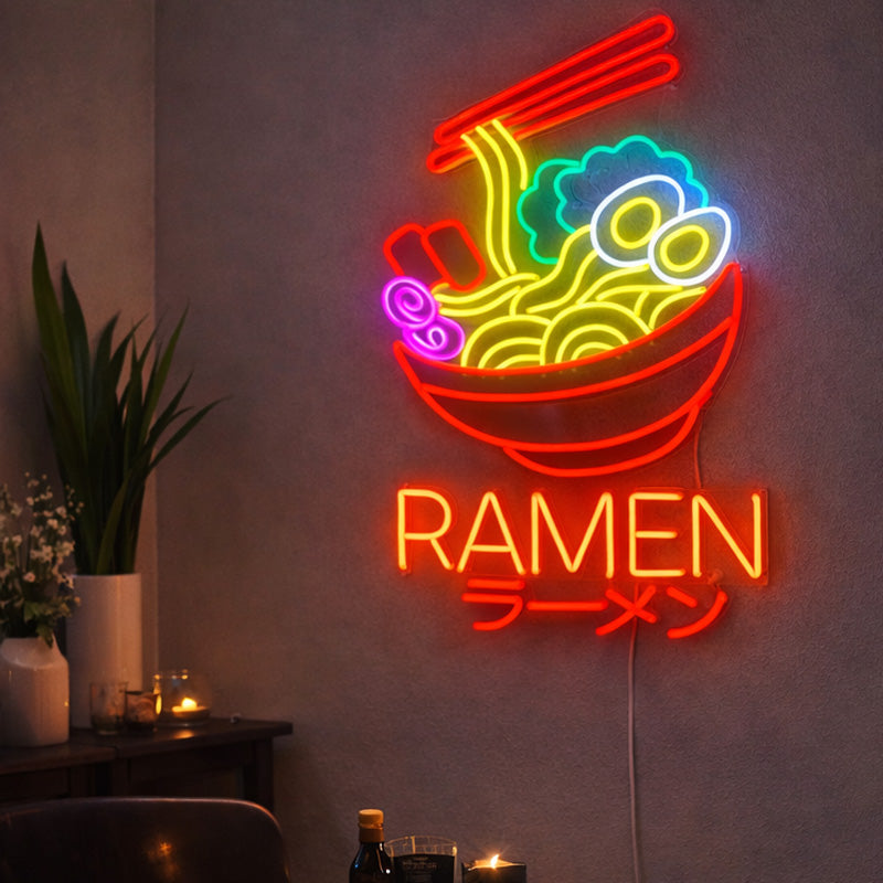 Neon Ramen Bowl Sign with Chopsticks – Colorful Japanese Food LED Wall Light
