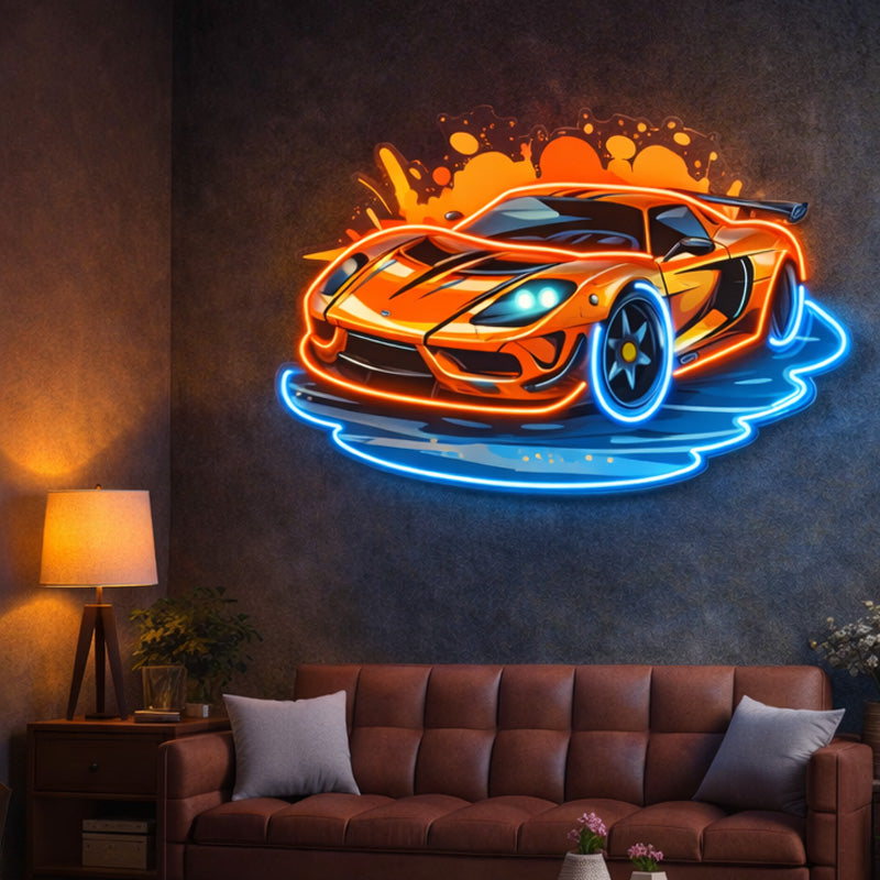 Neon Sports Car Wall Sign – Dynamic Racing Car LED Art