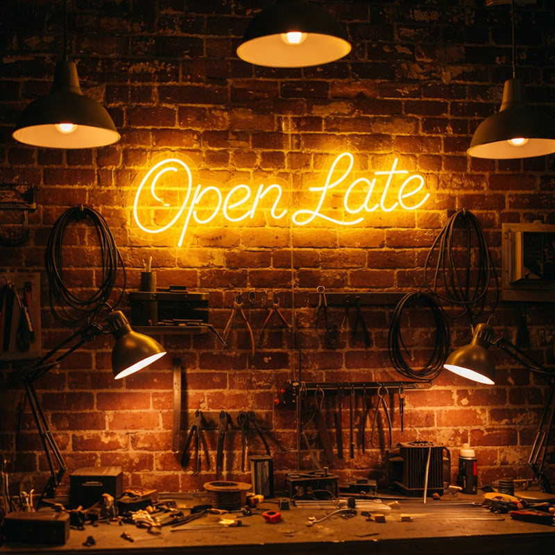 Open Late Script LED Neon Sign for Bar, Café and Storefront Wall Decoration