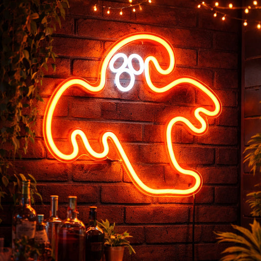 Orange Ghost Neon Sign – Halloween LED Wall Light Decor