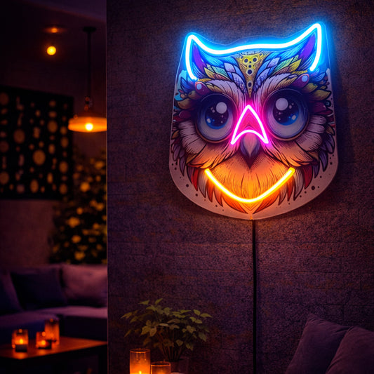 Owl Neon Sign – Multicolor LED Neon Wall Art for Home, Studio & Creative Decor