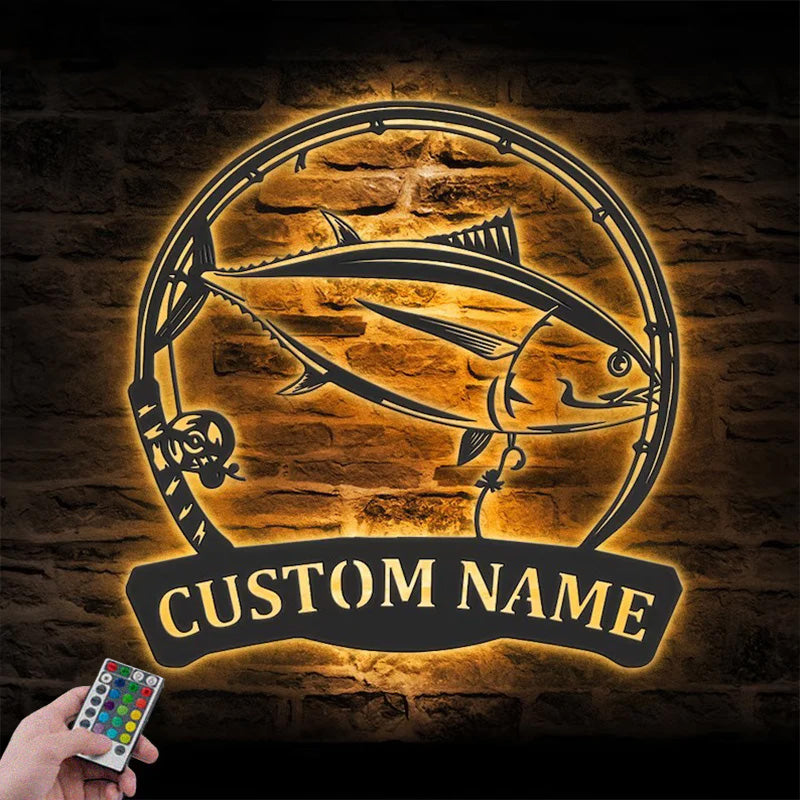 Personalized Albacore Fishing Metal Wall Signs With RGB Led Light