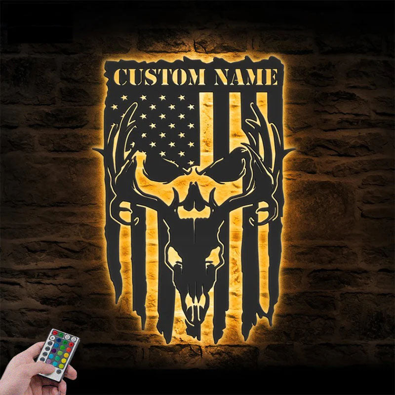 Personalized American Deer Hunting, Metal Wall Signs With RGB Led Light