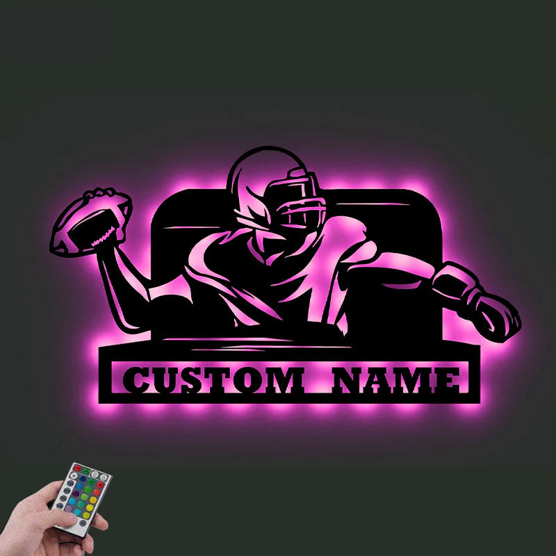 Personalized American Football Cutting Metal, Metal Wall Signs With RGB Led Light