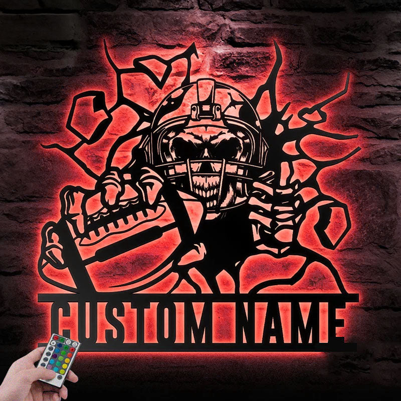 Personalized American Football Player, Metal Wall Signs With RGB Led Light