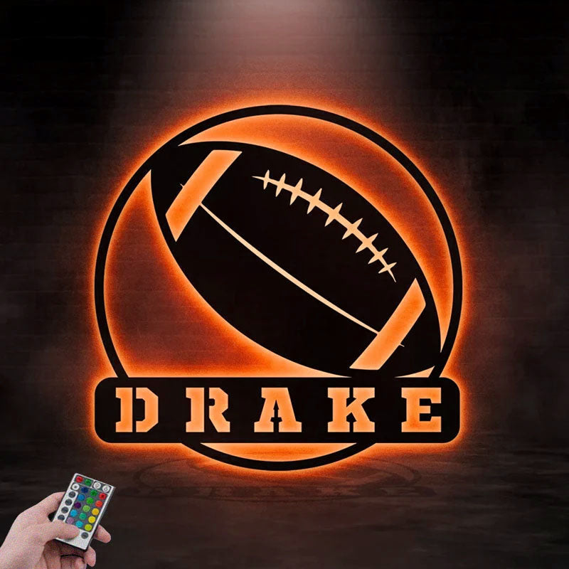 Personalized American Football, Metal Wall Signs With RGB Led Light