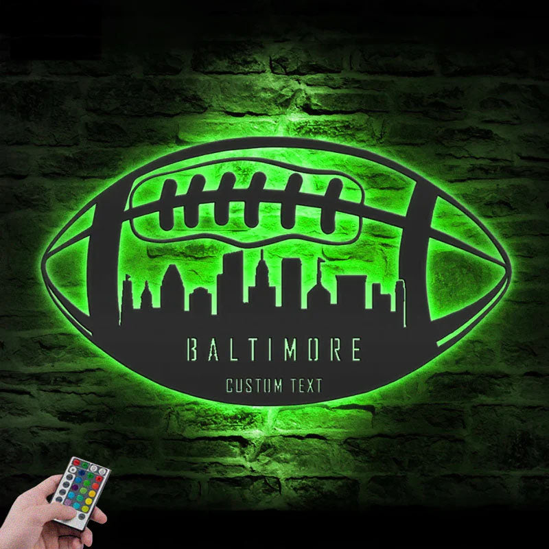 Personalized Baltimore Skyline American Football, Metal Wall Signs With RGB Led Light