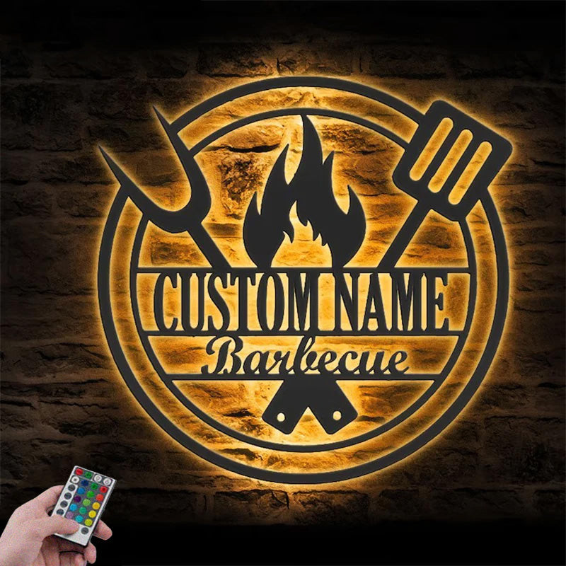 Personalized Barbecue Metal Wall Signs With RGB Led Light