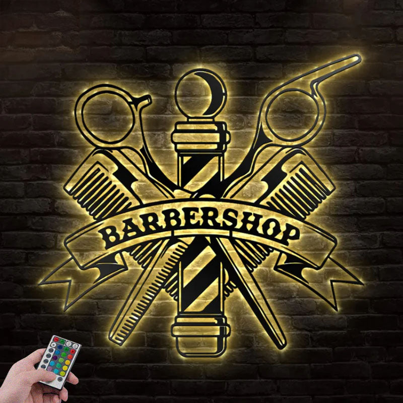 Personalized Barber,  Metal Wall Signs With RGB Led Light