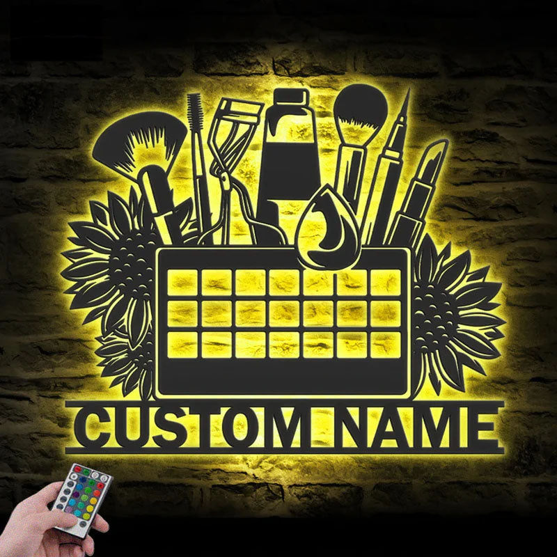 Personalized Beauty Salon, Metal Wall Signs With RGB Led Light