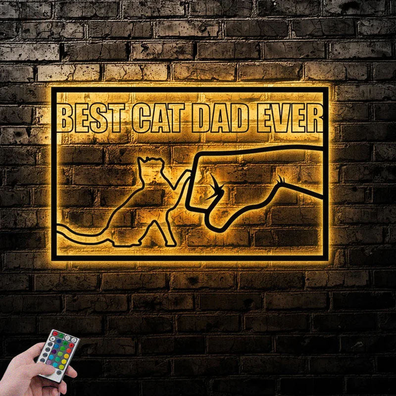 Personalized Best Cat Dad Ever, Metal Wall Signs With RGB Led Light