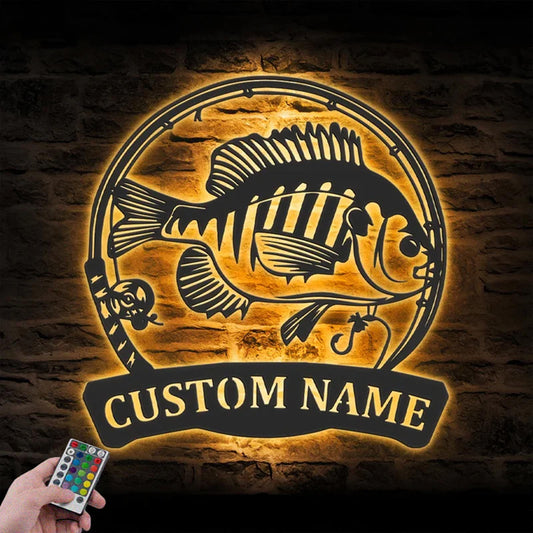 Personalized Bluegill Fish Fishing Metal Wall Signs With RGB Led Light