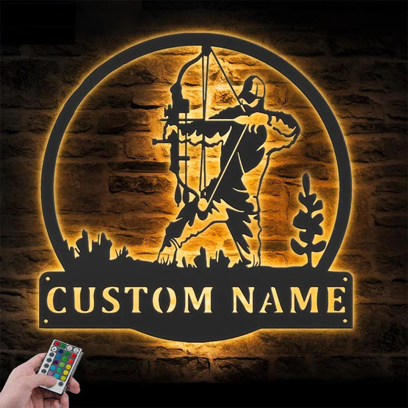Personalized Bow Hunter, Metal Wall Signs With RGB Led Light