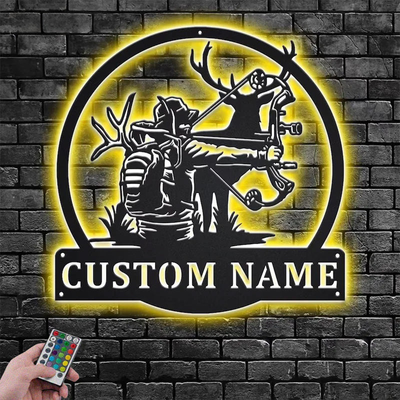 Personalized Bow Hunting Metal Wall Signs With RGB Led Light