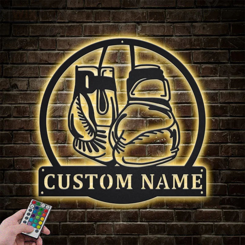 Personalized Boxing Gloves Metal Wall Signs With RGB Led Light