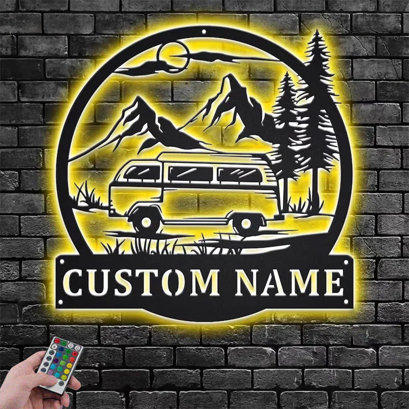 Personalized Camper Van Metal Wall Signs With RGB Led Light