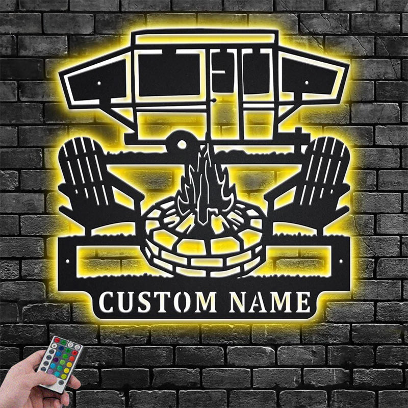 Personalized Camping Car Metal Wall Art With LED Light, Custom Name Camper Name Sign Decoration For Room, Camping Car Metal Home Decor, Camper