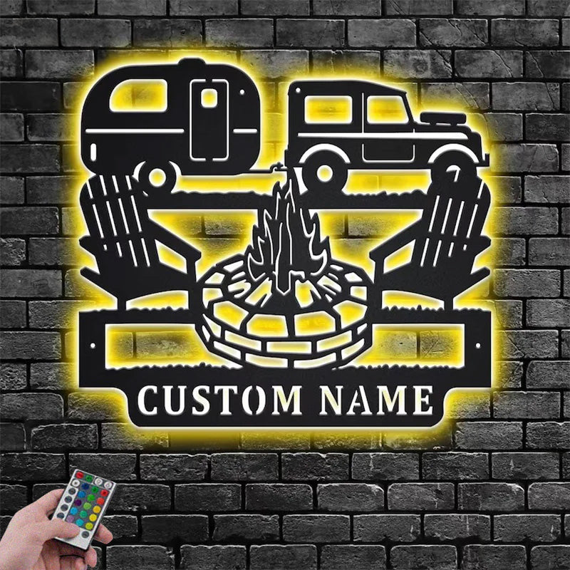 Personalized Camping Car Metal Wall Signs With RGB Led Light