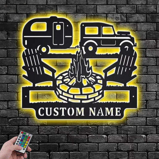 Personalized Camping Car Metal Wall Signs With RGB Led Light