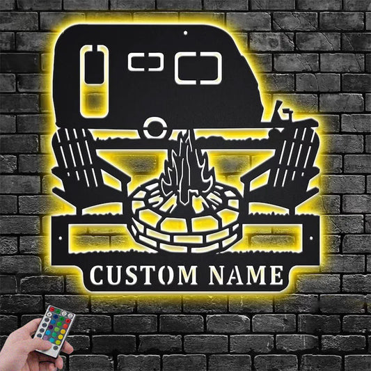 Personalized Camping Car Metal Wall Signs With RGB Led Light