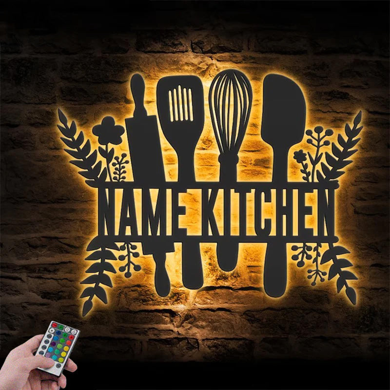 Personalized Chef Tools Metal Wall Signs With RGB Led Light