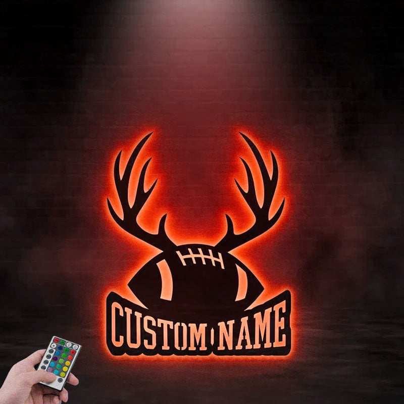Personalized Christmas Football Player, Metal Wall Signs With RGB Led Light