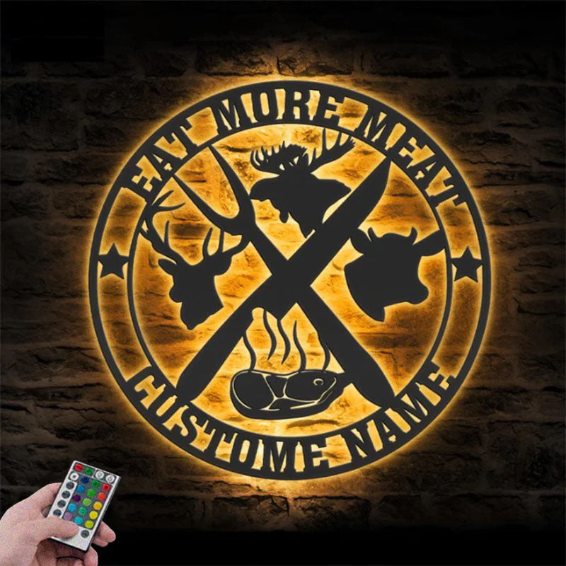 Personalized Cow Deer Moose Meat Shop Metal Wall Signs With RGB Led Light