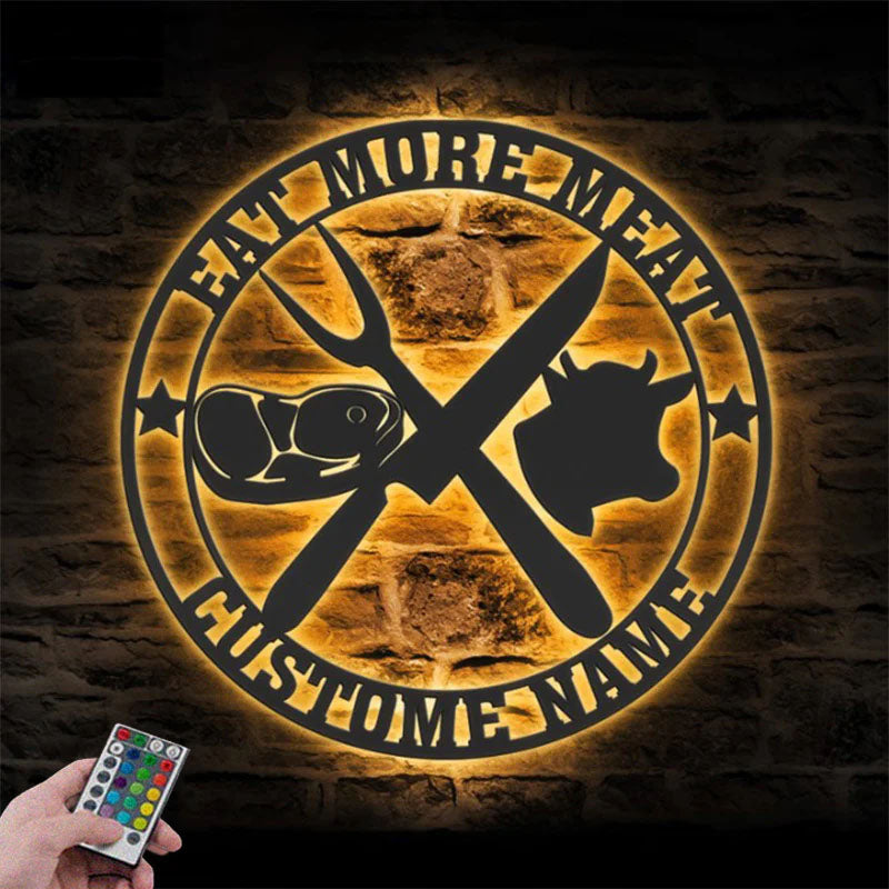 Personalized Cow Meat Shop Metal Wall Signs With RGB Led Light