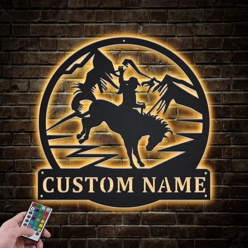 Personalized Cowgirl Riding A Horse Metal Wall Signs With RGB Led Light