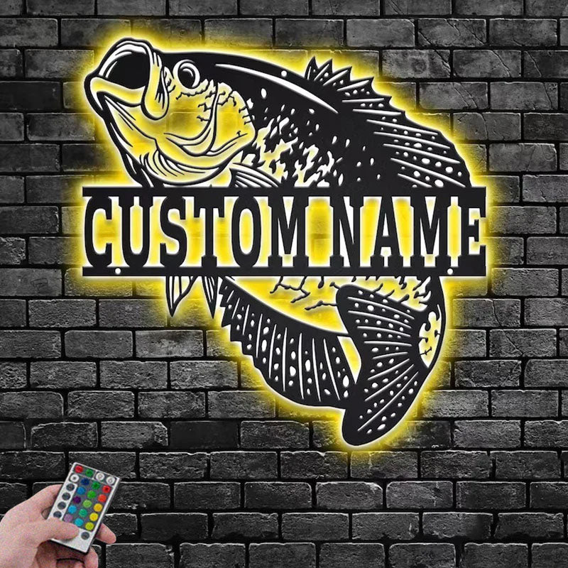 Personalized Crappie Fish Metal Wall Signs With RGB Led Light