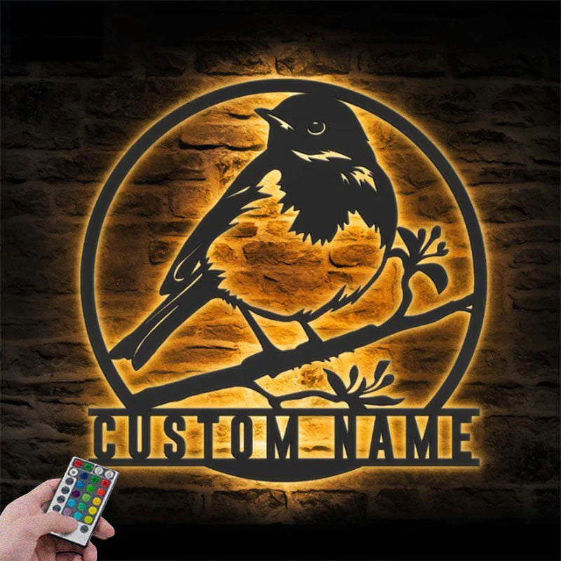 Personalized Cute American Robin, Metal Wall Signs With RGB Led Light