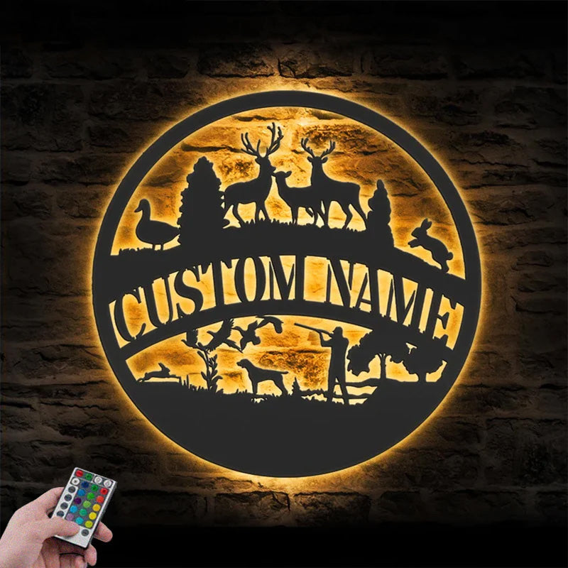 Personalized Deer Duck Hunting Metal Wall Signs With RGB Led Light